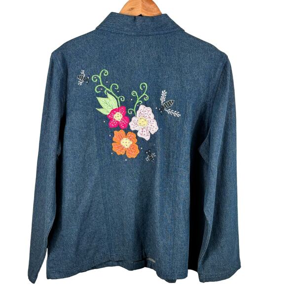 Tapestry Patch Women Shacket Size Large Vintage Cotton Floral Embroidered Denim - Picture 3 of 10